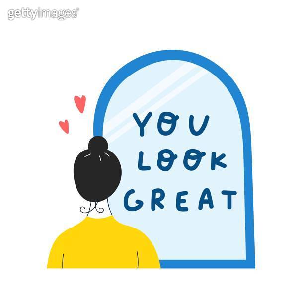 Female looking at mirror. You look great. Self love concept. ??? ...