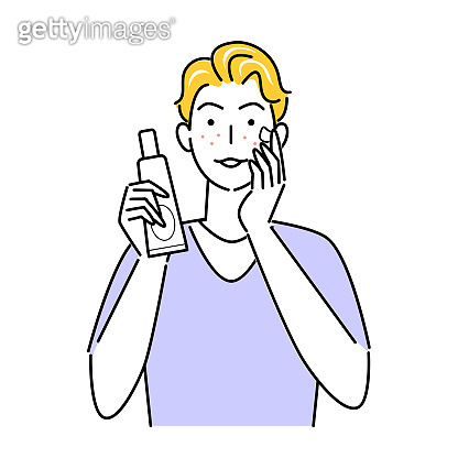 A man who has become rough skin is doing skin care Illustration simple ...