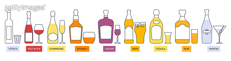 Bottle and glass vodka red wine champagne whiskey liquor beer tequila ...