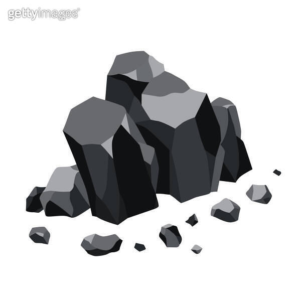 Coal black mineral resources. Pieces of fossil stone. Polygonal shapes ...