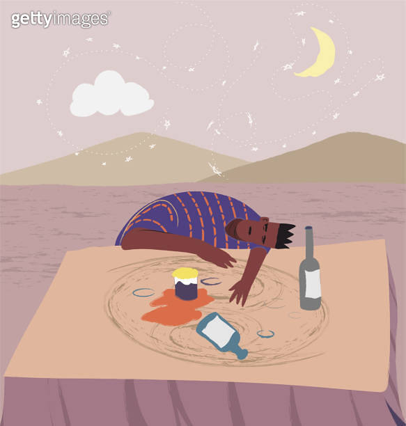 Man sleeping on the table after drinking alcohol 이미지 (1299344912) 게티이미지뱅크