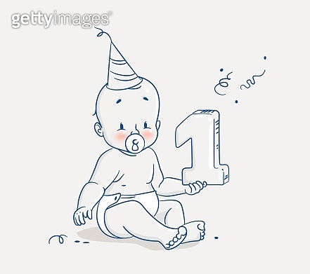Cute Little Baby Boy Celebrating His First Birthday. 이미지 (1306729606 ...