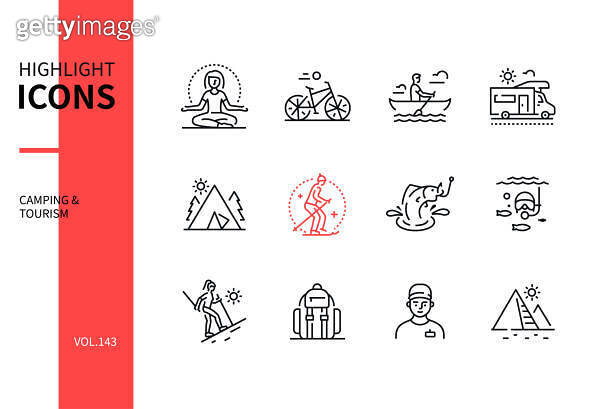 Camping and tourism - modern line design style icons set 이미지 ...