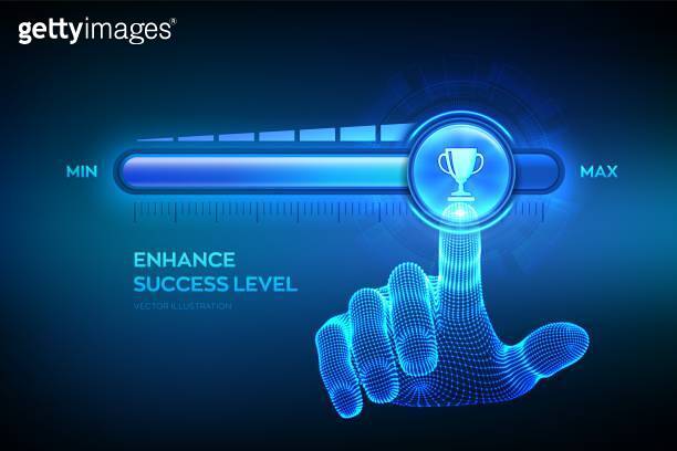 Signal Progress Success Success level growth. Increasing Success Level. Wireframe hand is ...