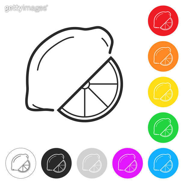Lemon and slice. Flat icons on buttons in different colors 이미지 ...