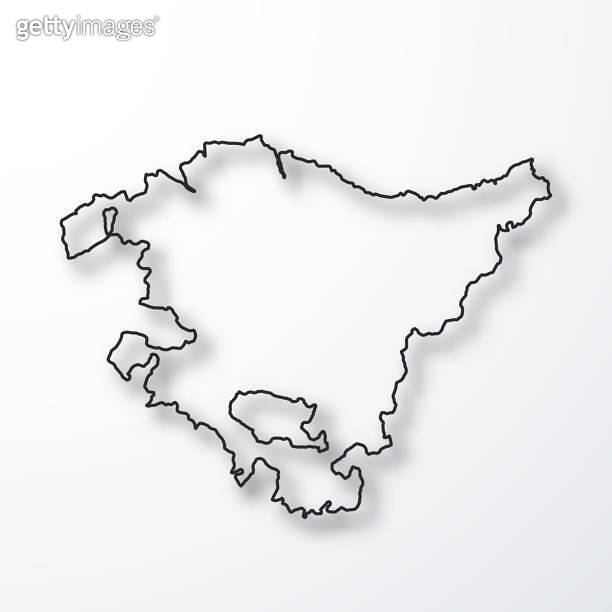 Basque Country map - Black outline with shadow on white background ...