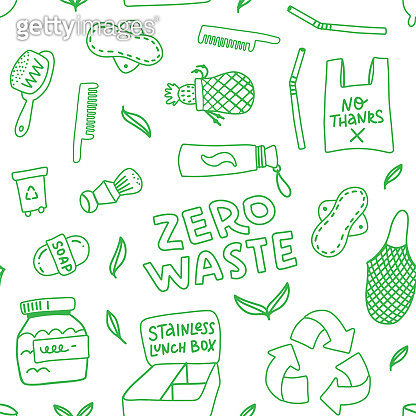 Zero waste seamless pattern concept. Reduce, reuse, refuse, Reycle, Rot ...