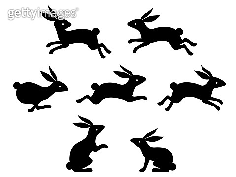 Illustration set of slender rabbit silhouettes (1335364209) - 게티이미지뱅크