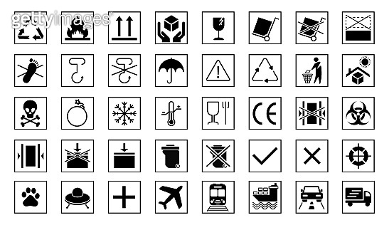 Packing badge templates, box stickers including fragile, recycled ...