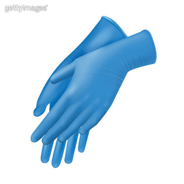Blue rubber medical gloves doctor hands realistic vector illustration