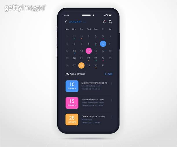 Mobile app calendar planner concept, Appointment calendar template UI ...