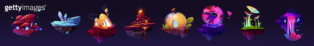 Fantasy flying islands for 2d ui game design (1405768242) - 게티이미지뱅크