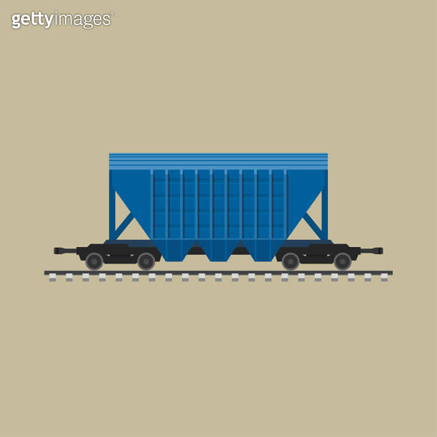 Blue freight rail wagon for bulk materials. 이미지 (1387678110) 게티이미지뱅크