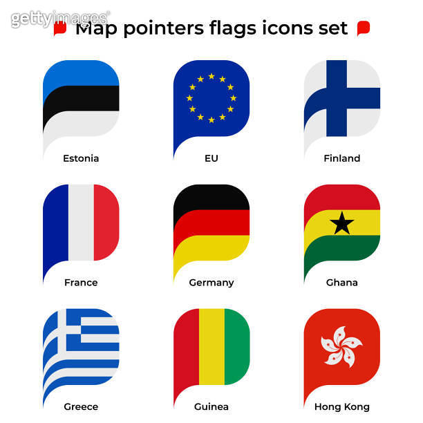 Map pointers flags icons set. Flag icon in simple rectangular pointer ...
