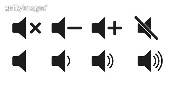 Sound settings set icon. Silent Mode, Quiet, Loud, Max Volume, Plus ...