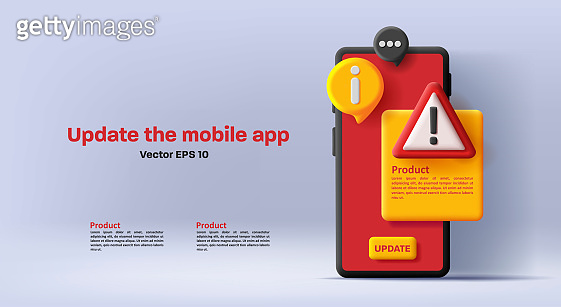 3d illustration of a smartphone with warning error message pop up from ...