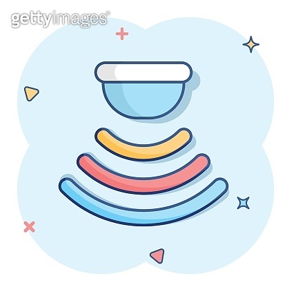 Sticker Sensor Cartoon Motion sensor icon in comic style. Sensor waves vector cartoon ...