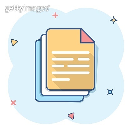 Vector cartoon document icon in comic style. Paper sheet sign ...