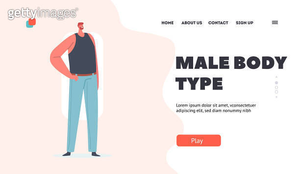 Male Character Figure Types Landing Page Template. Man with Rectangle ...