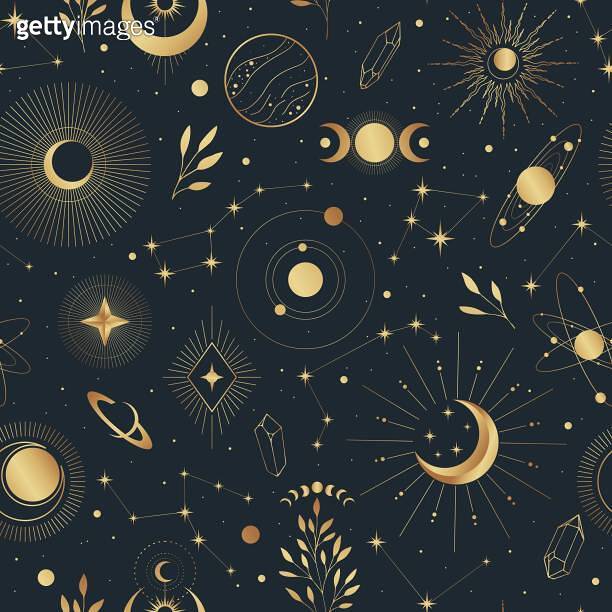 Vector gold seamless pattern with esoteric mystical elements. 이미지 ...