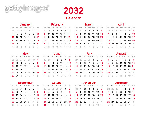 Calendar year 2032. Twelve months calendar template. 이미지 (1362652592 ...