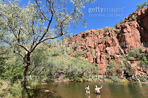 Active seniors Australian couple enjoying the water and view of Python ...