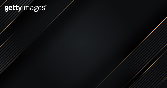 Dark deep black dynamic abstract background with golden diagonal lines ...