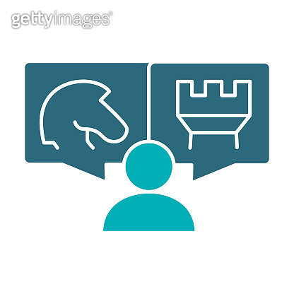 Human with knight and rook chess in speech bubbles colored icon. Board ...