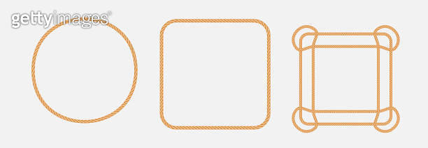 3d realistic square and round frames from ropes. Jute or hemp twisted ...
