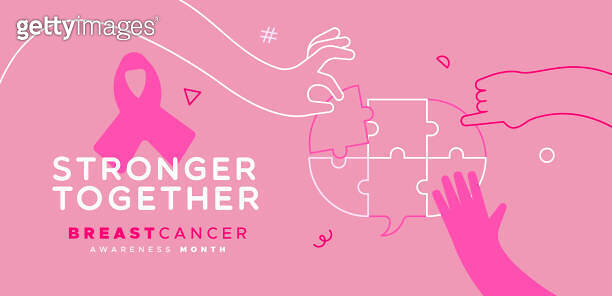 Breast Cancer Awareness month outline puzzle hand communication 이미지