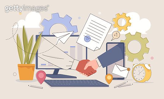 Online conclusion of transaction, handshake, successful partnership ...