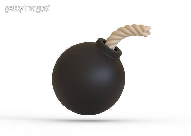 Stylized black spherical bomb isolated over white background 이미지 ...