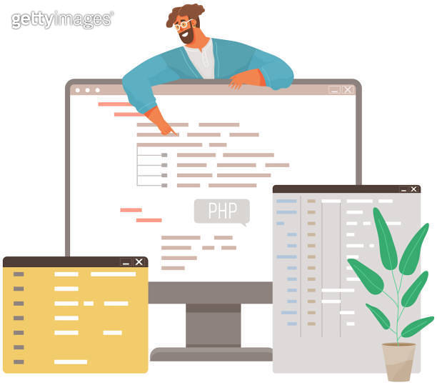 Programmer engineering and coding. Set of programmers working on web ...