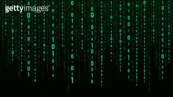 Technology vector binary code. Random falling digits on screen. Hacked ...