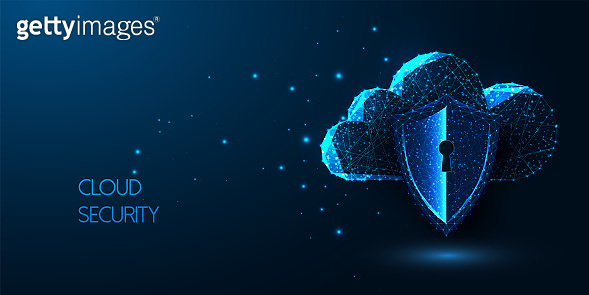 Futuristic cloud security concept with glowing low poly digital cloud ...