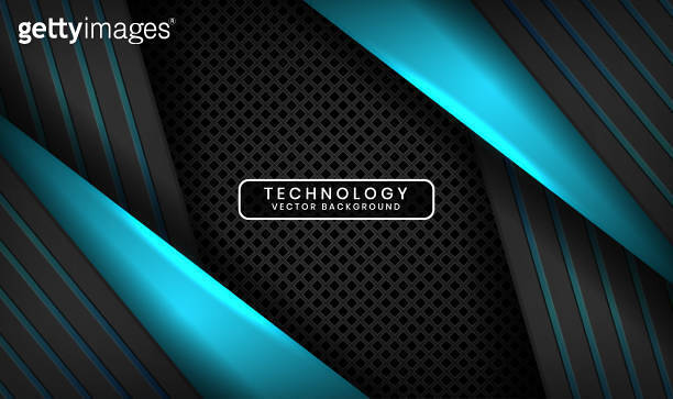 3D black blue techno abstract background overlap layer on dark space ...