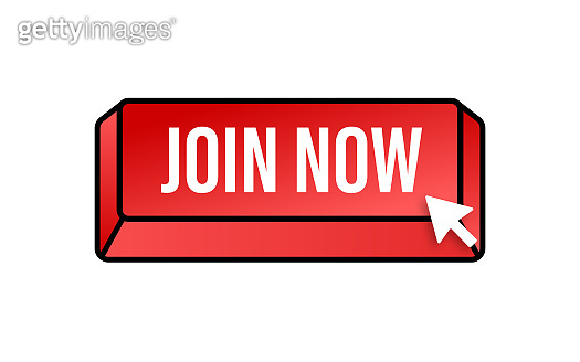 Modern icon with red join now button on white background for banner ...