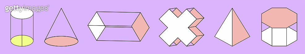 Set of geometric shapes: octahedron, triangular prism, parallelepiped ...