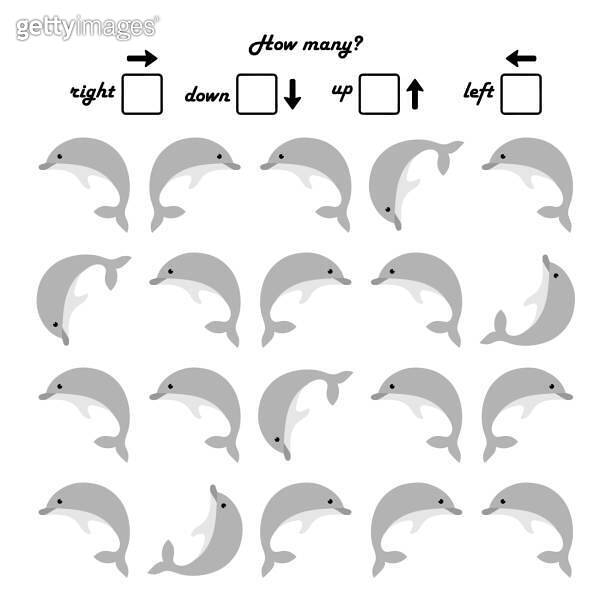 A game for preschool children. Count how many dolphins swim to the left ...