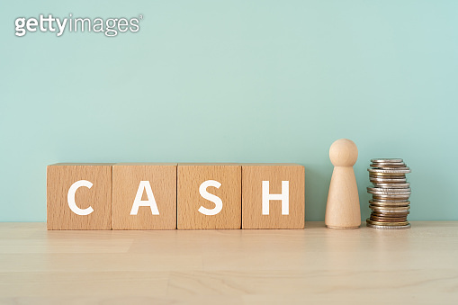 Wooden blocks with "CASE" text of concept, a human toy, and coins. 이미지 ...