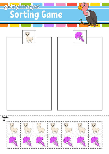 Sorting game for kids. Cut and glue. Education developing worksheet ...