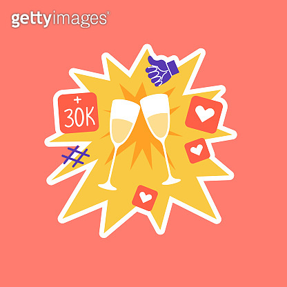 30k followers, greeting card with cheers toast, two glasses of ...
