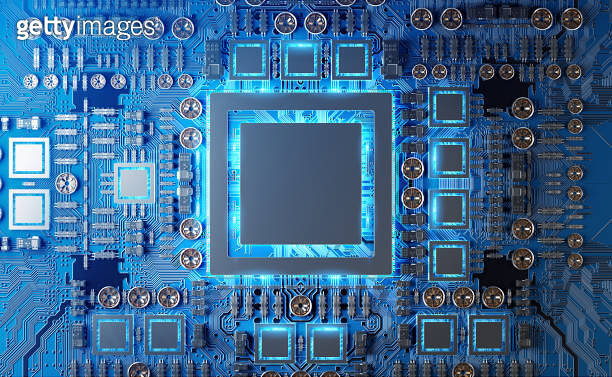 Close-up view of a modern GPU card with circuit 이미지 (1408716207) - 게티이미지뱅크
