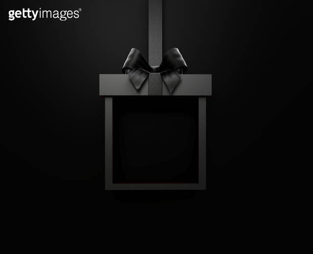 Black Gift Box Tied With Black Ribbon On Black Background 이미지 ...