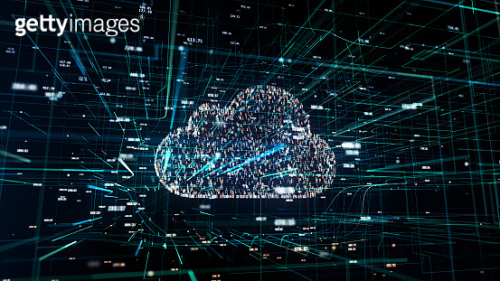 symbol of cloud technology in modern digital world with random hash ...