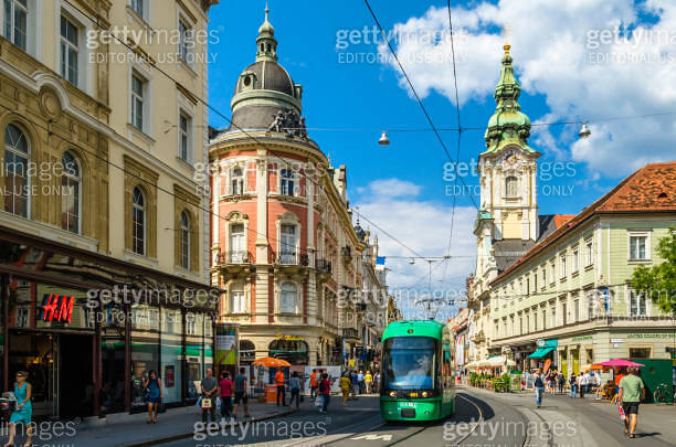 Urban scene, view of streets and typical architecture in Graz, Austria ...