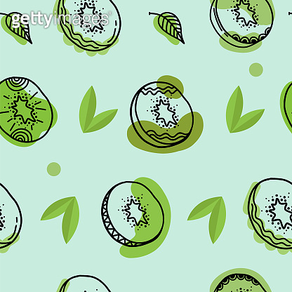 Kiwi fruit seamless pattern. Kiwi in cartoon and hand drawn style ...