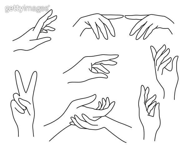 Set line art female hands different gestures 이미지 (1440235921) - 게티이미지뱅크