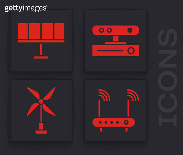 Set Router and wi-fi signal, Solar energy panel, Motion sensor and Wind ...