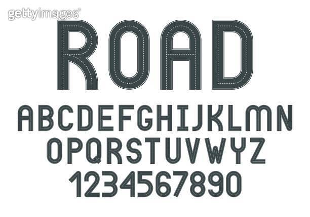 Vector illustration of road alphabet with white markings isolated on ...